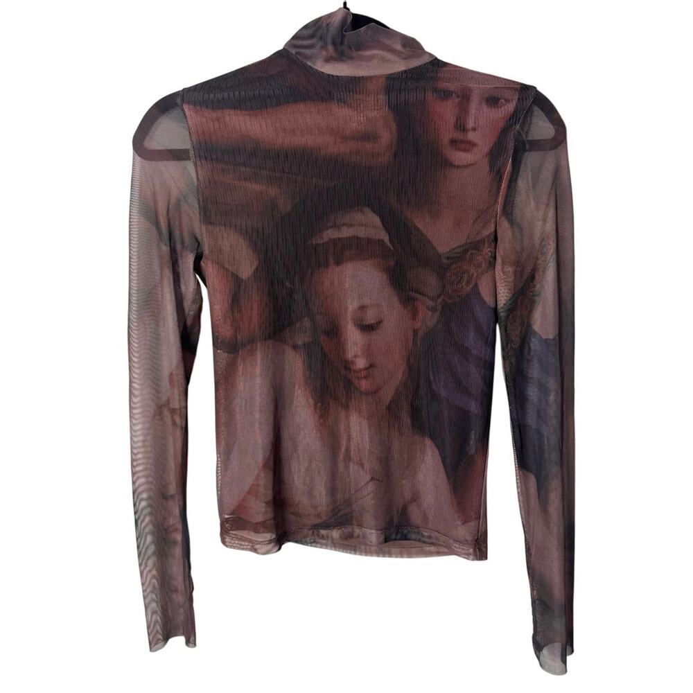 Y2K Mesh Mock Neck Renaissance Art Top Sz S Thumb Hole Fairy Grunge